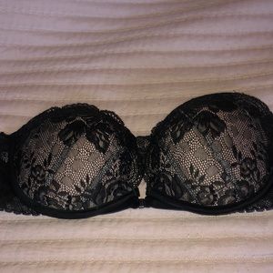 Victoria Secret black lace strapless bra push up 34D